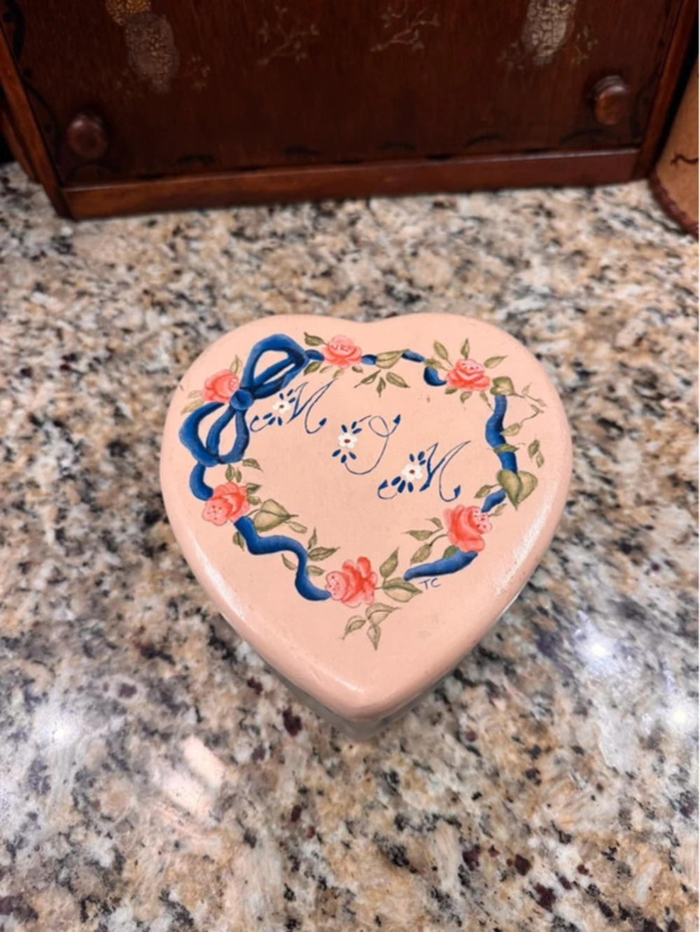 Vintage frosted glass heart container